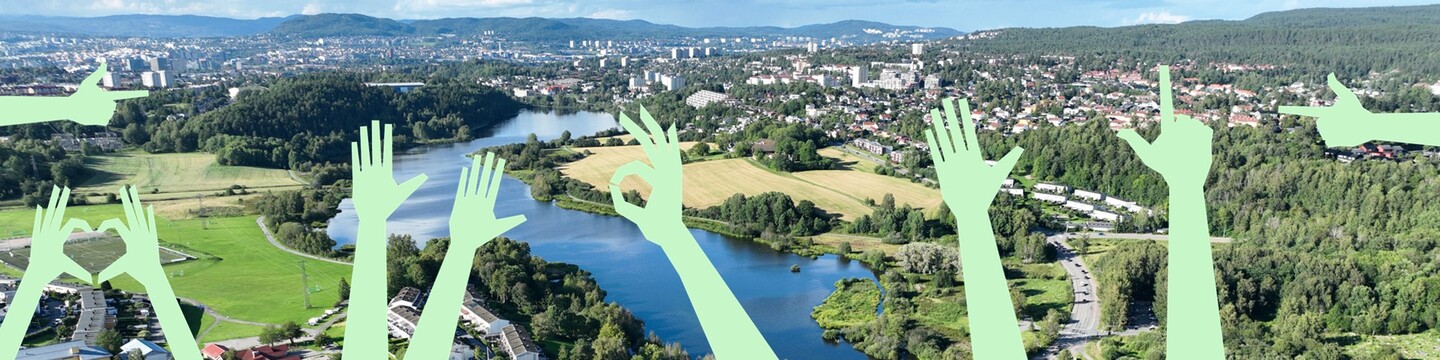 Dronebilde av Østensjøvannet i Bydel Østensjø