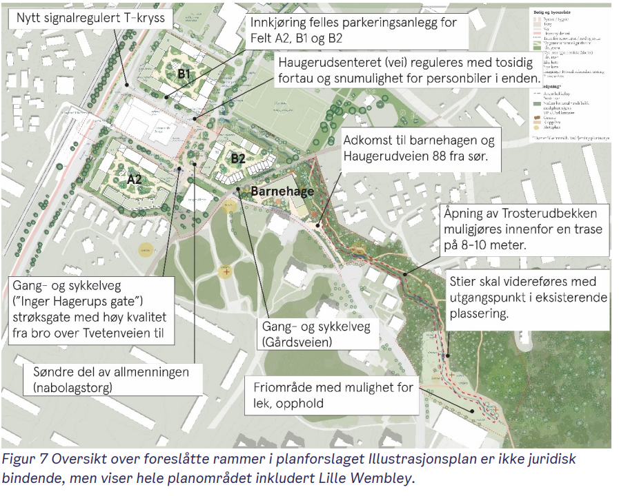 Kart som viser oversikt over foreslåtte rammer i planforslaget 